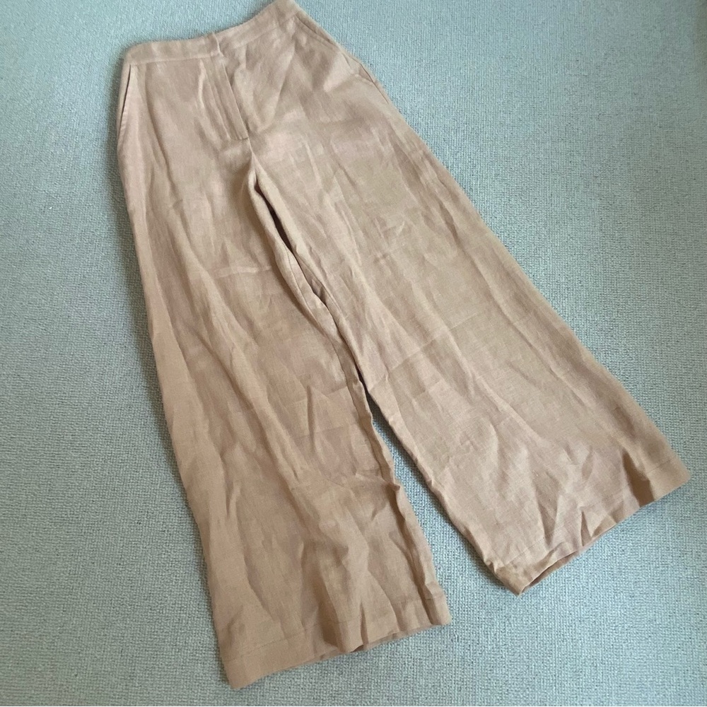 Linen Handmade Studio Palazzo Cream Tan Pants